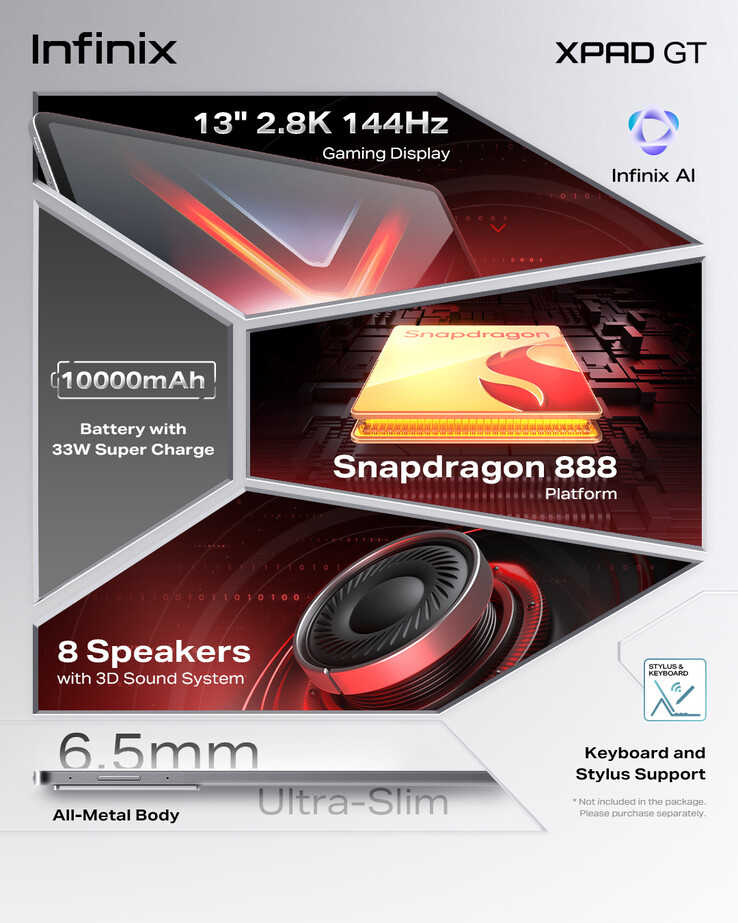 Belangrijkste kenmerken van de Xpad GT gaming-tablet (Afbeelding bron: Infinix)