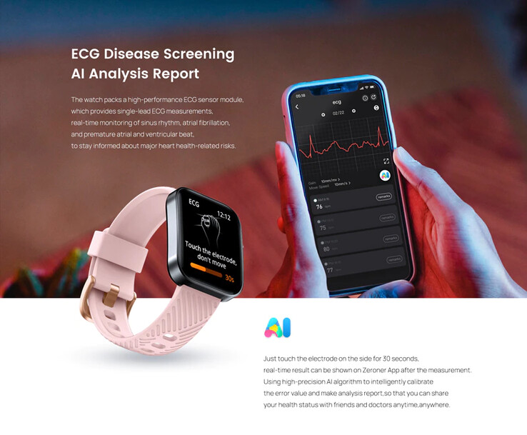 De North Edge ECG smartwatch heeft volgens de lijst hartslag-, bloeddruk- en bloedzuurstofniveau-monitoren. (Beeldbron: North Edge)