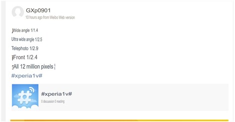 Vermeende Xperia 1 V camera specs. (Machine vertaald - beeldbron: SumahoDigest)