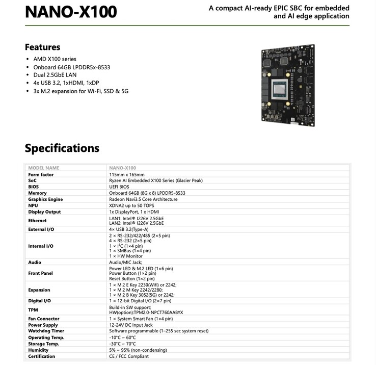 De Nano-X100 SBC beschikt over een indrukwekkende I/O-configuratie.