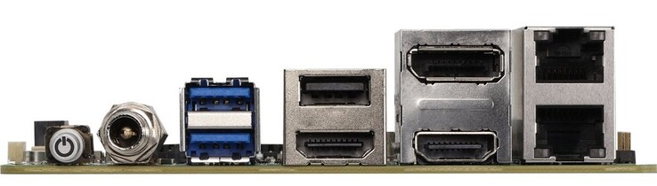 DisplayPort, HDMI, twee Ethernet- en verschillende USB-poorten zijn beschikbaar (Afbeeldingsbron: Aaeon)