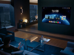 De Mate TV Pro draait HarmonyOS en wordt bediend met de conventionele afstandsbediening van Huawei. (Afbeeldingsbron: Huawei)