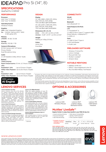 Lenovo IdeaPad Pro 5i 14 - Specificaties. (Bron: Lenovo)
