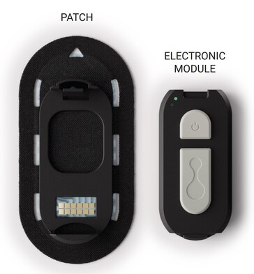 Het Connected Hydration-systeem maakt gebruik van een herbruikbare elektronicamodule die in een sensorpleister voor eenmalig gebruik wordt geplaatst om de hydratatie van werknemers te controleren. (Bron: Epicore)