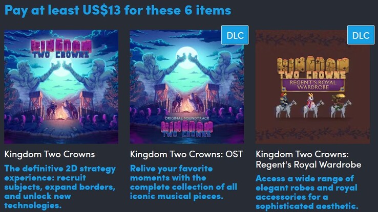 Decoratieve afbeelding. Het tweede niveau bevat in totaal 6 items en kost 13 (Afbeeldingsbron: Humble Bundle)