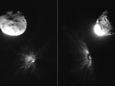 Foto's genomen door de Italiaanse LICIACube van de asteroïde na de inslag (Beeldbron: NASA, ASI en Universiteit van Maryland; bijgesneden)