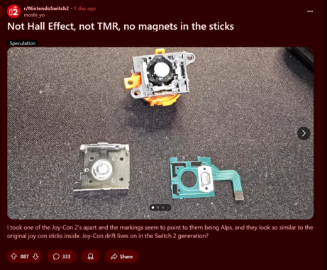 Nintendo Switch 2 Joy-Cons teardown (Afbeelding bron: screenshot, Switch 2 subreddit)