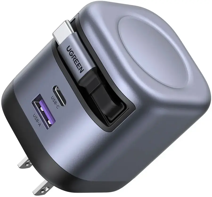 De Ugreen Nexode 45W USB-C-oplader is voorzien van een ingebouwde, intrekbare kabel