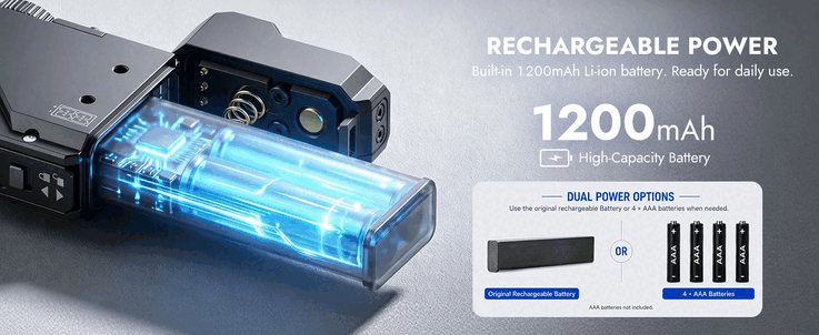 De batterij kan worden verwijderd en vervangen door AAA-cellen.