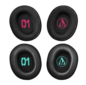 De Audio-Technica Hatsune Miku ATH-M50xSTS-USB MIKU hoofdtelefoon heeft Miku-designelementen, zelfs in de oorschelpen. (Afbeelding bron: Audio-Technica)