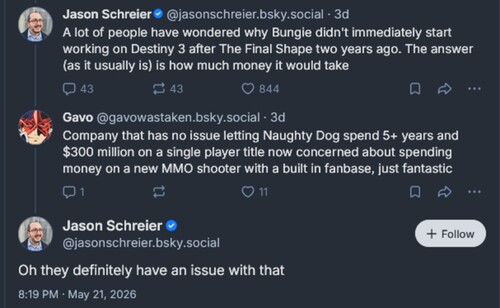 Jason Schreier Bluesky bericht over Sony studio's