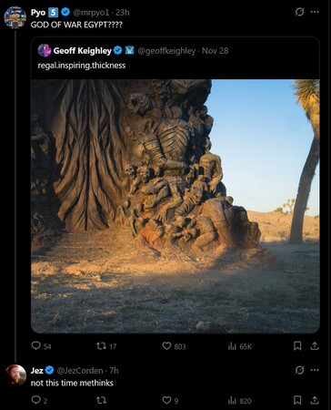 Jez Corden reactie op The Game Awards sculptuur tease (bron: screenshot, Jez Corden X account)
