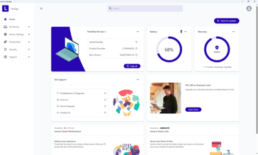 Beginscherm van de Lenovo Vantage