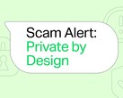 Groene WhatsApp-spraakballon met de tekst „Waarschuwing voor oplichting: Private by Design“