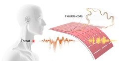 Ingenieurs van UCLA maken patch om stomme spraak, bewegingen van de keelspieren om te zetten in hoorbare spraak. (Bron: Artikel van Ziyuan Che et al.)