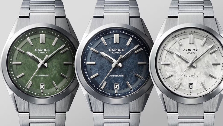 Drie nieuwe EKF-100D-modellen in blauw, groen en wit worden gelanceerd naast het zwarte model met carbon wijzerplaat. (Afbeeldingsbron: Casio)