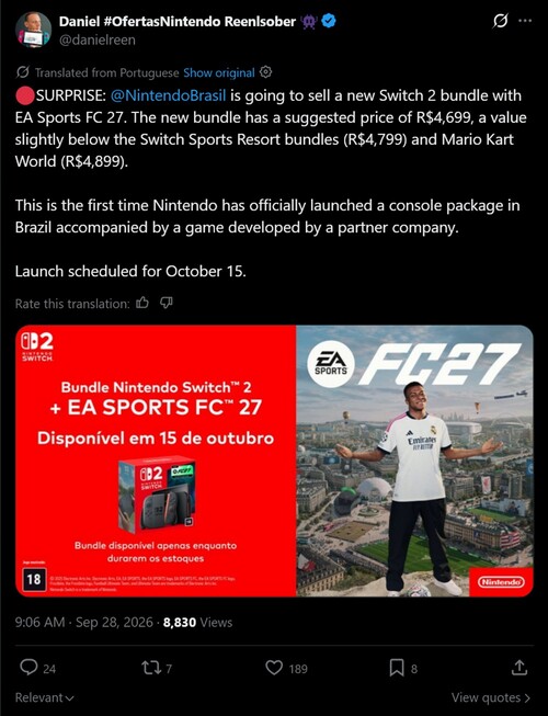 Aankondiging van de Switch 2 EA Sports FC 27-consolebundel getoond