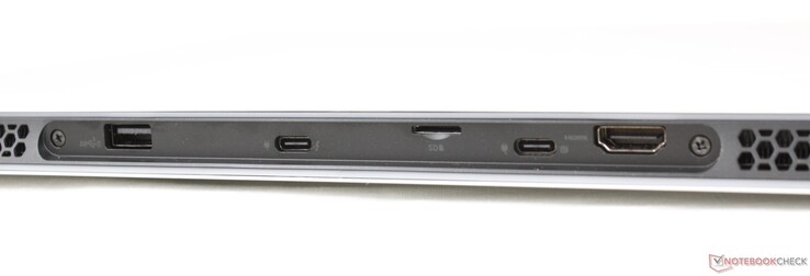 Achterkant: USB-A 3.2 Gen. 1, USB-C w / Thunderbolt 4 + DisplayPort + Power Delivery, MicroSD-lezer, USB-C w / DisplayPort + Power Delivery, HDMI 2.1