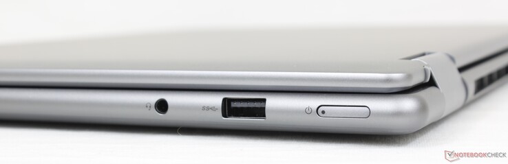 Rechts: 3,5 mm headset, USB-A 3.2 Gen. 1, aan/uit-knop