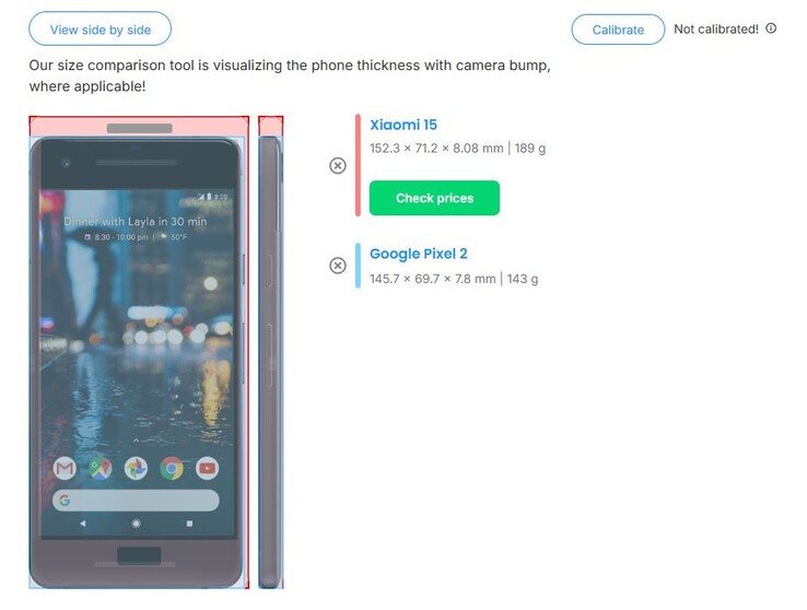 De 6,36-inch Xiaomi 15 is slechts 6,6 mm langer dan de 5-inch Google Pixel 2 uit 2017. (Afbeelding Bron: PhoneArena)