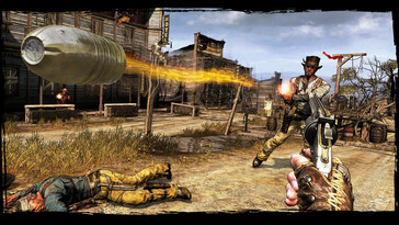 Een afbeelding waarop een gevecht in Call of Juarez: Gunslinger te zien is.