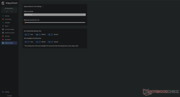 De debounce- en draadloze time-outopties van Keychron Launcher. 