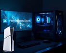 PS5 afgebeeld naast gaming-pc en monitor met PlayStation Store-logo (bron: Sony PlayStation met bewerkingen)