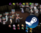 Afgebeeld - het Steam-logo over een wazig screenshot van het spel WindStop Strategy. (Afbeeldingsbron: Steam - bewerkt)