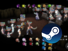 Afgebeeld - het Steam-logo over een wazig screenshot van het spel WindStop Strategy. (Afbeeldingsbron: Steam - bewerkt)