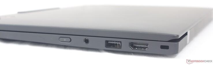Rechts: Aan/uit-knop, 3,5 mm headset, USB-A 3.2 Gen. 1, HDMI 2.1, Nano Kensington-slot