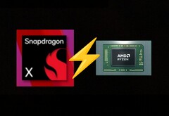 Het instapmodel Snapdragon X gaat de strijd aan met de Ryzen 7 8840U in Geekbench 6 multi-core. (Afbeelding bron: AMD, Qualcomm, bewerkt)