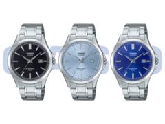 Van links naar rechts (op de foto): Casio MTS-115D-1AV, MTS-115D-2A2V en de MTS-115D-2A1V. Er zijn nog twee modellen, die niet in deze afbeelding zijn opgenomen. (Afbeeldingsbron: Casio - Bewerkt)