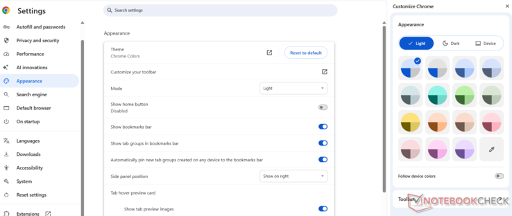 De thema kleuropties van Google Chrome (Afbeelding Bron: Antony Muchiri)