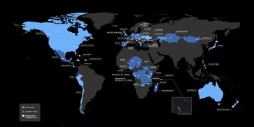 Huidige Starlink Mobile dekking.