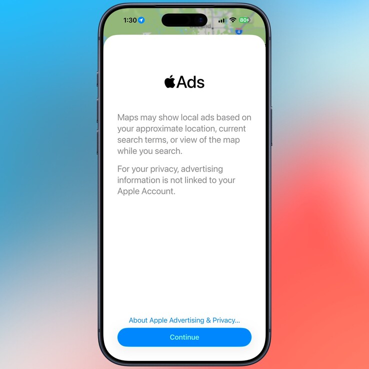 Disclaimer inzake advertenties op Apple Maps