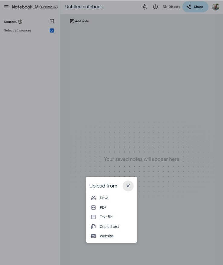 NotebookLM accepteert Google docs, Slides, tekstbestanden, gekopieerde tekst en web URL's als bronmateriaal (Bron: Google)