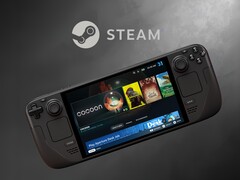 Valve Steam Deck LCD getoond onder Steam logo (Afbeelding bron: Valve met bewerkingen)