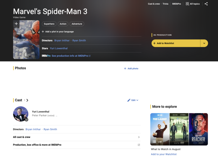 IMDB-vermelding voor Spider-Man 3.