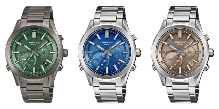 Van links naar rechts: de Casio Edifice EQB-1300DC-5A, EQB-1300D-2A en EQB-1300D-5A horloges