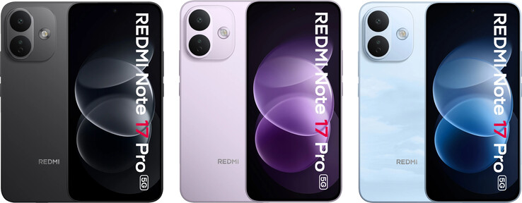 Vooraanzicht en kleuropties van de Redmi Note 17 Pro 5G