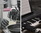 Genesis AI toont robothanden die fijnmotorische taken uitvoeren zoals eieren kraken, tomaten snijden, kabels aansluiten en piano spelen.