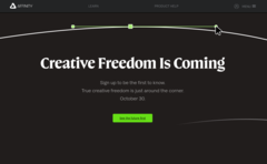 Fans van het Serif Affinity softwarepakket maken zich zorgen over een AI-zware lancering en een abonnementsmodel dankzij deze nieuwe landingspagina. (Afbeeldingsbron: Affinity)