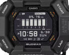 Casio G-Shock Mudman GDG-B100-horloge met rood en wit digitaal display tegen een ruig berglandschap.
