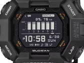 Casio G-Shock Mudman GDG-B100-horloge met rood en wit digitaal display tegen een ruig berglandschap.