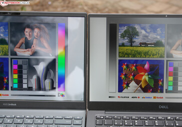 XPS 13 9305 IPS Full HD (rechts, mat) versus Asus ZenBook UX325EA OLED Full HD (links, glanzend)