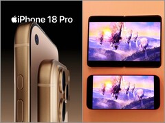 Conceptafbeelding van iPhone 18 Pro (links) en 3D-geprinte iPhone Fold dummy (rechts). (Afbeeldingsbron: @ld_vova en Ben Geskin, bewerkt)