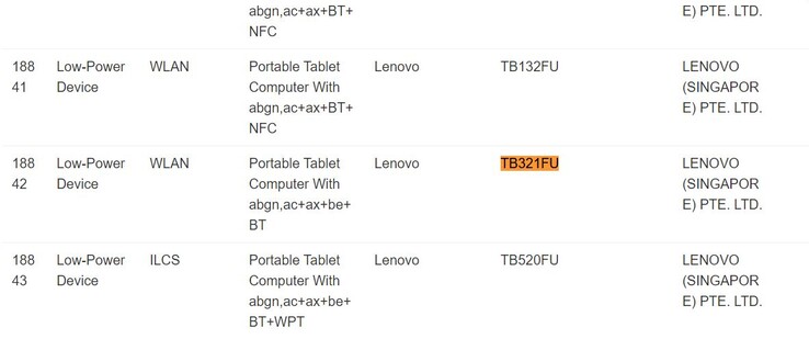 Lenovo's Legion Y700 tablet verschijnt op de website van IMDA. (Afbeeldingsbron: IMDA)