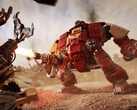 Een Blood Raven Space Marine Dreadnought vuurt zijn wapen af op Ork-eenheden in de in-engine trailer van Warhammer 40,000: Dawn of War IV. (Afbeeldingsbron: Warhammer via YouTube)