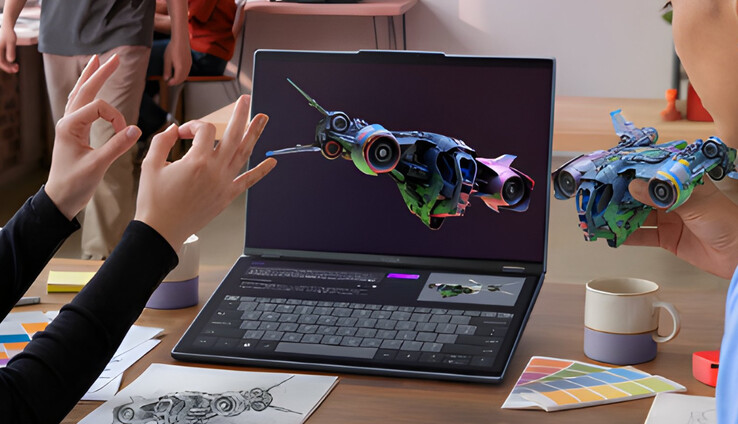 Een door AI gegenereerde weergave van de Yoga Book Pro 3D.