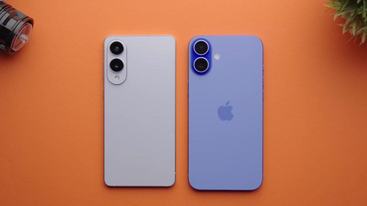Galaxy Opstelling van de camera van de S25 Edge en iPhone 16 Plus. (Afbeeldingsbron: Versus op YouTube)